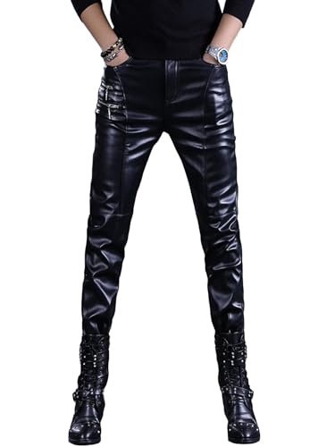 Men`s Motorcycle Rock Steampunk Slim Fit Zipper PU Faux Leather Pants2