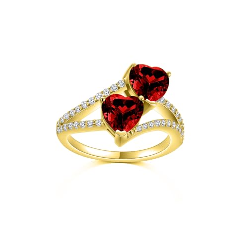 2PCS Gemstone Ring for Mother's Day 10K 14K 18K Solid Gold 6.5mm Heart Cut Birthstone Engagement Ring