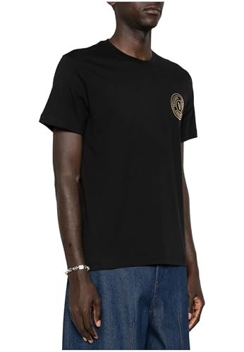 VERSACE JEANS COUTURE Camiseta Slim Fit con Logo V Emblem Pequeño Color Negro (FR/ES, Letras, L, Regular, Regular, Negro)