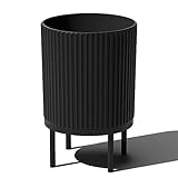 Veradek Demi Series Round Planter w/ Stand for Porch/Patio | Durable Plastic-Concrete & Wooden Stand | Modern Décor for Tall Plants, Flowers