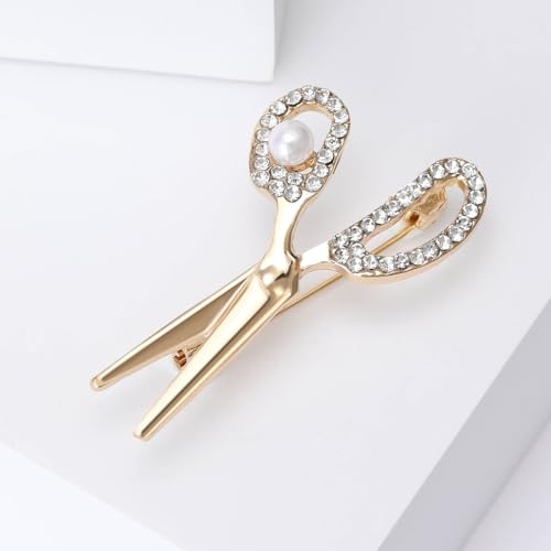 Image of Scissors Brooch Pins for Women, Barber Hairdresser Scissors Brooch Pin, Cute Scissor Brooch Lapel Pin, Bohemian Pearl Scissors Brooches Pins for Women Hat Bag Suit Dress Accessories