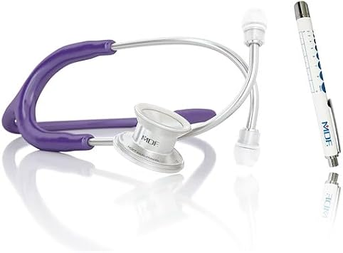 MDF Instruments MD One Stainless Steel Stethoscope, Adult, Purple Tube + LUMiNiX Medical Professional Penlight