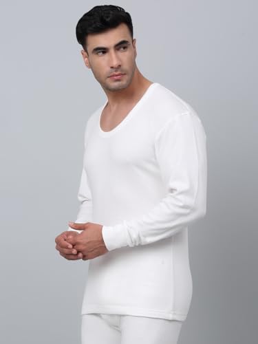 Image of Cantabil Solid Round Neck Full Sleeves Off White Thermal Top for Men | Full Sleeves Round Neck Thermal Top for Men | Mens Round Neck Thermal Top for Winter Wear (P MTHR00004 OFFWHITE)
