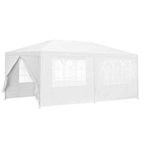 [casa.pro] Carpa Pabellón para Jardín 600 x 300 x 255cm Quiosco Gazebo Cenador de jardín Estructura de Metal Plegable Blanco