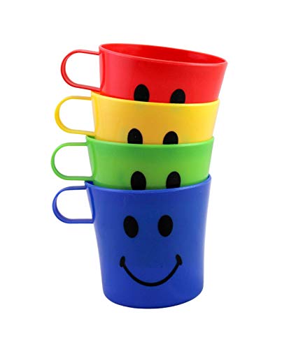 Dependable Industries inc. Essentials 4 Pack Plastic Smiley Face Plastic Mug BPA Free Party Favor Drinking Cup