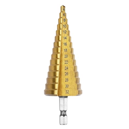 NACX 4-32mm 15 Sizes Step Drill Bit, HSS 4241 High Speed Steel Titanium Coated Drill Bit, Hex Shank for Metal Plastic Wood