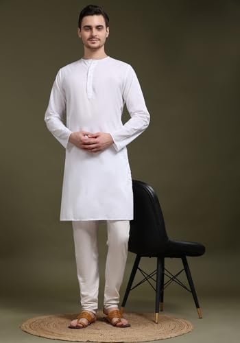 Image of SKAVIJ Men's Pure Cotton Solid Kurta Pajama Set Round Neck Casual Yoga Dress