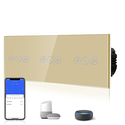BSEED Interrupteur Tactile Dimmer, Interupteur Intelligent WiFi Variateur avec lumières LED, Nécessite Un Fil Neutre, Interrupteur Mural en Verre, 228MM, Or, Compatible avec Alexa/Google