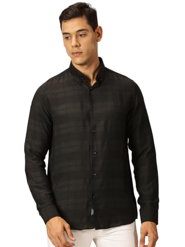Image of Thomas Scott Men's | Self-Design | Full Sleeve | Slim Fit | Poly Cotton | Spread Collar | Casual Shirt