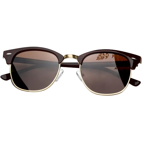 KANASTAL Halbrahmen Sonnenbrille Herren und Damen Klassische Retro Polarisiert Halbrand Sonnenbrille UV400 Schutz mit Metallrahmen, Braun Gold Rahmen Braun Gläser