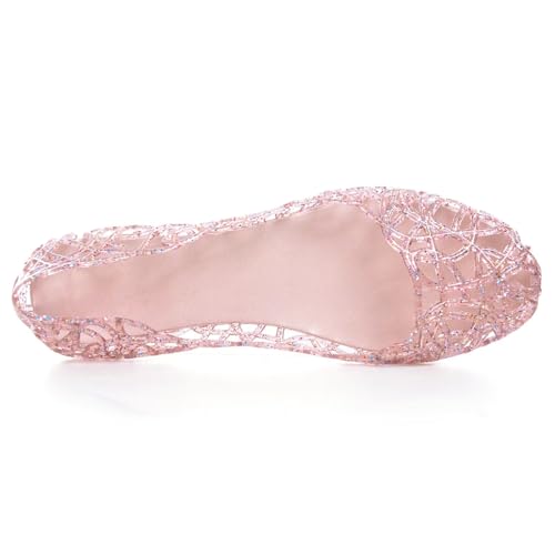 Image of Stunner Women Beach Jelly Shoes Slip On Crystal Summer Hollow Ballet Flats | Summer Cool PVC Breathable Outdoor Indoor Dressy Flat Sandals for Holiday Shopping Spa Swimming Pool