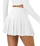 DLOODA Women's Pleated Tennis Skirt V Waisted Golf Athletic Skort Workout Running Mini Skirts with Shorts (White M), Medium