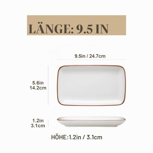 MALACASA Servierplatten Porzellan 6er Set, 25 x 14 cm, Weiß, rechteckig – Ansicht 2