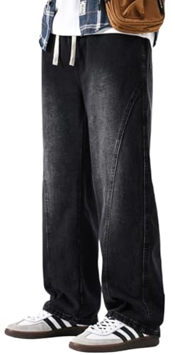 PADOLA Pantalón Vaquero Holgados para Hombre Elástico Cintura Y2K Baggy Vintage Jeans Comodo Casual(XXL,Negro)