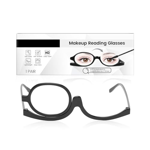 Makeup Reading Glasses For Women, Rotatable Beauty Aid Glasses, 1.7x Magnification + 180° Adjustable Anti-Fog Lens Portable Folding Makeup Set for Womens With Flip-Down Single Lens Rotating (1Pc)