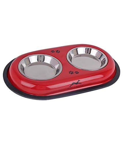 Pets-Empire-Cat-Food-Bowls-Feeder-Double-Diner-Stainless-Steel-Pet-Bowl-Utensils-Bowl-for-Pets-Feeding-Anti-Slip-Mat-2-X-200ml-Color-May-Vary