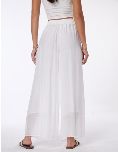heipeiwa Women's Summer Linen Pants Double Layers Casual Wide Leg Palazzo Pants Beach Dress Loose Linen Culottes Pant3