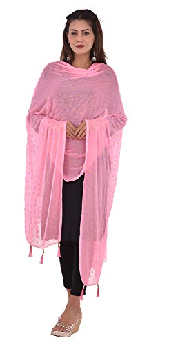 Image of YOUTHQUAKE Soft Chiffon Dupatta with Golden Foil Print & Tassels for Women & Girls