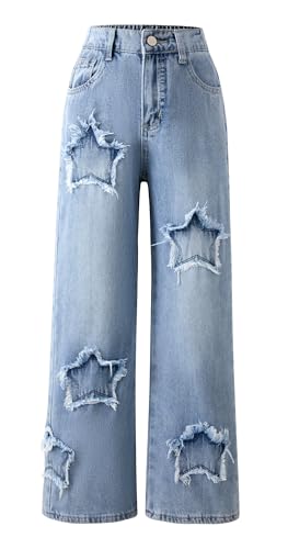 Pantalones de mezclilla holgados para niñas estilo casual con estrellas ideal para el colegio