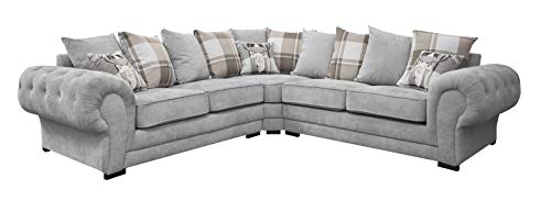 Huge Sale | Grey Suede Fabric Corner Sofa Settee for Living Room-Verona 5 Seater Sectional Couch with Free scatterback cushions