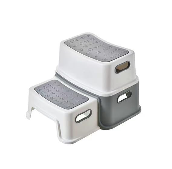 Folding Lightweight Step Stool Sturdy Safe for Adults and Kids Holds Up to 300 lbs Non-Slip Surface Easy to Open with One Flip Carry Handle Perfect for Kitchen Bathroom Bedroom Home Outdoor (WHITE)