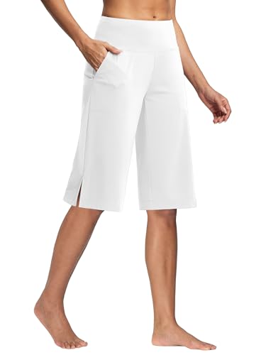 Image of ISEEGZ 15 inch /18 inch /21 inch Capri Pants for Women High Waist Wide Leg Yoga Capris with Pockets Stretchy Loose Fit Casual Workout