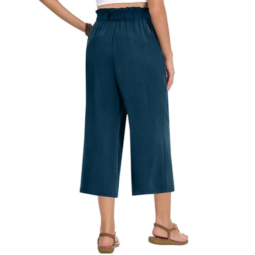 Linen Capri Pants for Women Trendy Summer Loose Fit High Waisted Paperbag Pants Casual Pull on Beach Cropped Trouser3