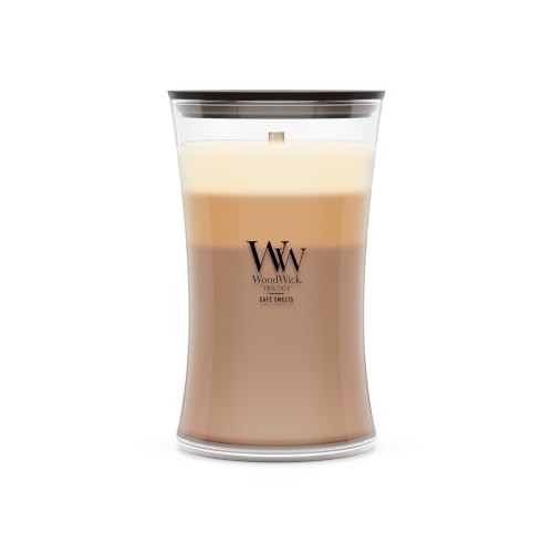 WoodWick Café Sweets Trilogy Holiday Candle Gifts for Women and Men, 21.5 oz Large Hourglass Trilogy Candle with Crackling Wick