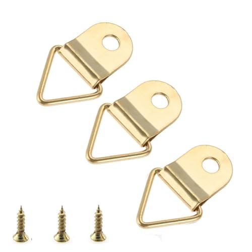 Image of 100Pcs Metal Small Triangle Ring Picture Hangers with Screws Artwork Photo Picture Frames Hanger Wall Mount Hook Picture Hanging Hardware for Hanging Picture Frames, Gold