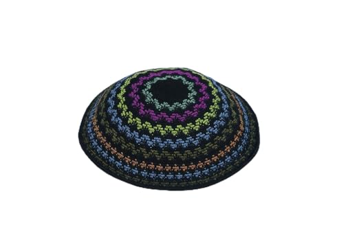 KippaCo Hand Knitted Yarmulke – 100% Cotton Kippah Hat 15.2 cm / 6' | Style 114 – Black Kippah...