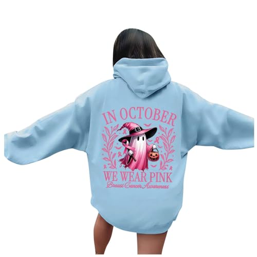 Sweat à Capuche imprimé Halloween et Octobre Rose Grande Taille