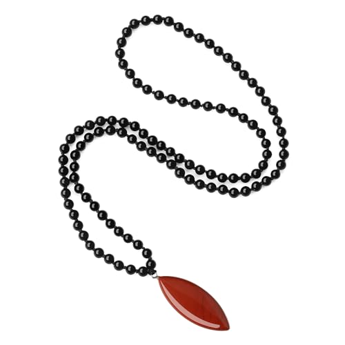 COAI Collier Mala 108 Perles Noué Onyx Pendentif Feuille Jaspe Rouge Femme Homme