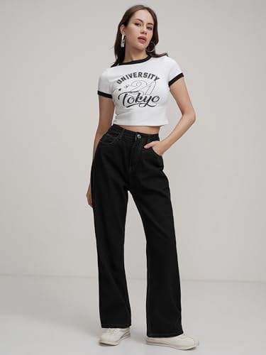 Image of Tokyo Talkies Women's Letter Print Fitted Crop top