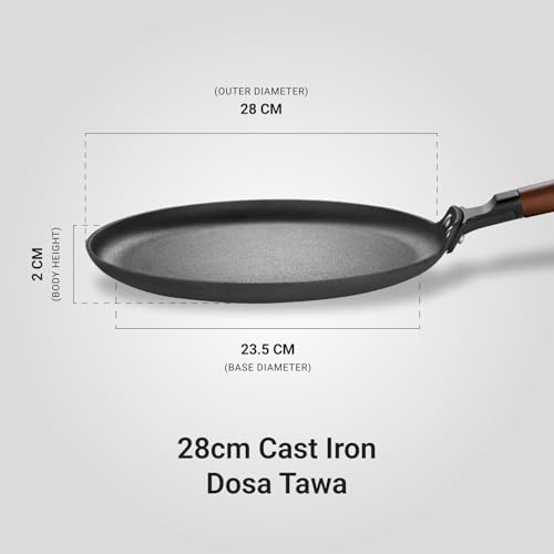 Image of Stahl Blacksmith Signature 28cm Dosa Tawa | Flat Cast Iron Pan for Dosas, Pancakes, Chilas, and More | Pre-Seasoned, Induction & Gas Compatible | Acacia Wood Handle