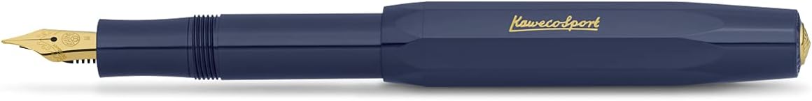 Kaweco CLASSIC SPORT Fountain Pen Navy Blue with Gold-Plated Steel Nib and Iridium Tip for Ink Cartridges I Sport Fountain Pen 13 cm I Nib: F (Fine)