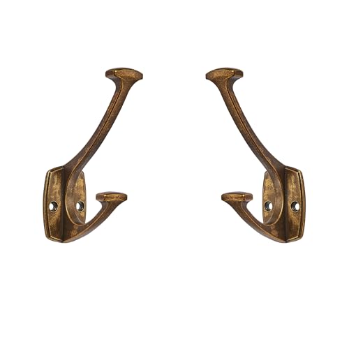 ZAUYX 5 Pack Antique Brass Hooks Decorative Heavy Duty Solid Large Coat Hooks for Towel Hanging Coats Robe Wall Mounted Towel Bags Door Back Bathroom Wall Hook.