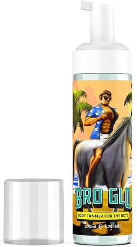 Bro Glo Self Tanner for The Boys - Quick Application Foam Mousse Easy Sunless Tan For Face and Body Oil Free Water Based Faster Skin Drying Natural Sun Kissed Bronze Color Perfect Men 6.76 FL oz
