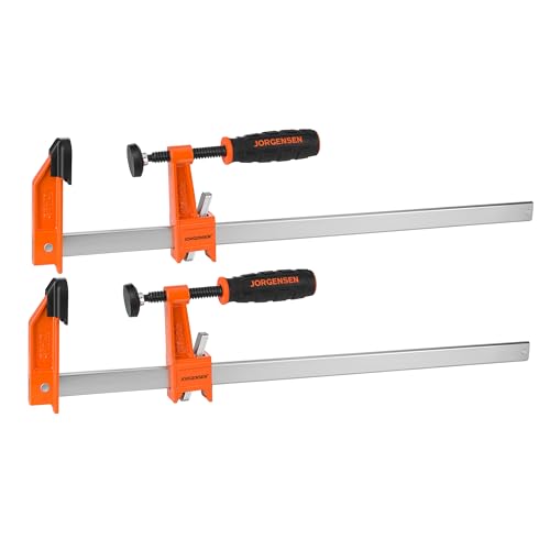 Image of Jorgensen 18 inch Heavy-Duty Steel Bar Clamp Set, 1000 lbs Load Limit, 2-Pack | F Clamps for Woodworking, Metalworking and DIY Projects