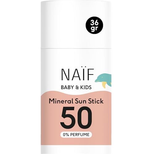 Naïf - Mineralischer Sonnenschutzstick - für Baby & Kind - LSF 50-0% Parfüm - Stick ohne Mikroplastik, Mineralöle oder Silikone - UVA und UVB Schutz - Wasserresistent - Dermatologisch Getestet - 36g