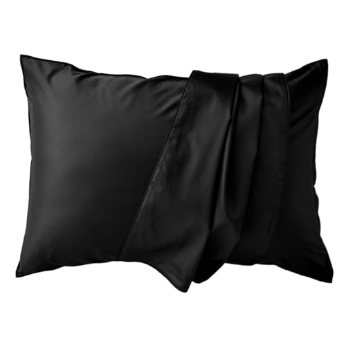 Sleep Tailor 枕カバー 43×63cm 枕用 日本製 綿100% 350本高密度 防ダニ サテン シルクのような滑らかさ 北欧 ホテル仕様 ピローケース ノーブル (43×63cm枕用カバー, ブリリアントブラック)