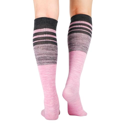 Image of ja vie JAVIE 73% Merino Wool Stripe Sport Compression Socks Ultra Soft Knee High Seamless Toe for Women & Men (15-20mmHg)