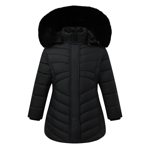 NAUYSWI Girl's Winter Coat Hooded Long Parka, Kids Down Outerwear Jacket with Elegant Double-Closure Design