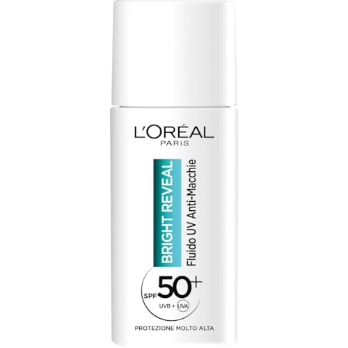 L’Oréal Paris Fluido Uv Anti-Macchie, Con Spf 50+, Per Tutti I Tipi Di Pelle, Protezione E Macchie Attenuate, Con Niacinamine E Vitamina E, Bright Rev