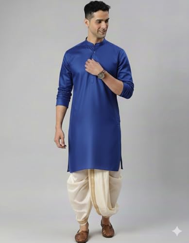 Image of Men Cotton Kurta & Silk Dhoti | Ethnic Wear for Weddings, Festivals & Celebrations (Pack of 1)