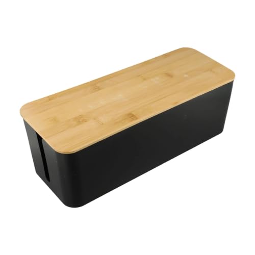 Caja organizadora de cables grande HIZON con tapa de madera para un escritorio blanco y limpio 2