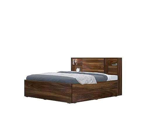 Image of Torque Magnus Engineered Wood King Size Bed with Storage and Back Storage - Brown | Wooden Palang Diwan Cot for Living Room Furniture | Double Bed for Sleeping