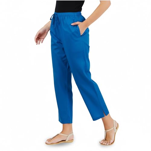 Image of Happy Bunny Parallel Pants for Women 100% Cotton Ankle Length Trousers Regular Fit with Elastic Drawstring Stylish & Pockets Casual Formal Wear for Office & Home