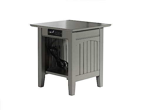 Atlantic Furniture Nantucket End Table With Charging Station, Grey, 20" X 20" #TOP17