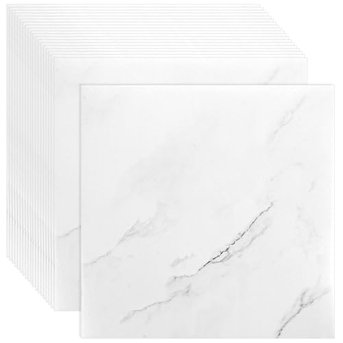 CYEER 20 Dalles PVC Adhésives Sol 30x30cm, Sol Vinyle Effet Marbre Blanc pour Cuisine et Salle de Bain, Revêtement de Sol Autocollant pour Rénovation Locataire,...