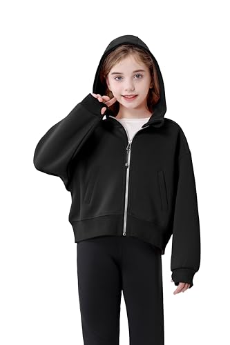 Rolanko Girls Zip Up Hoodies Cropped Sweatshirts Long Sleeve Jackets with Pockets Kids Tops Clothes 7-15 Years2